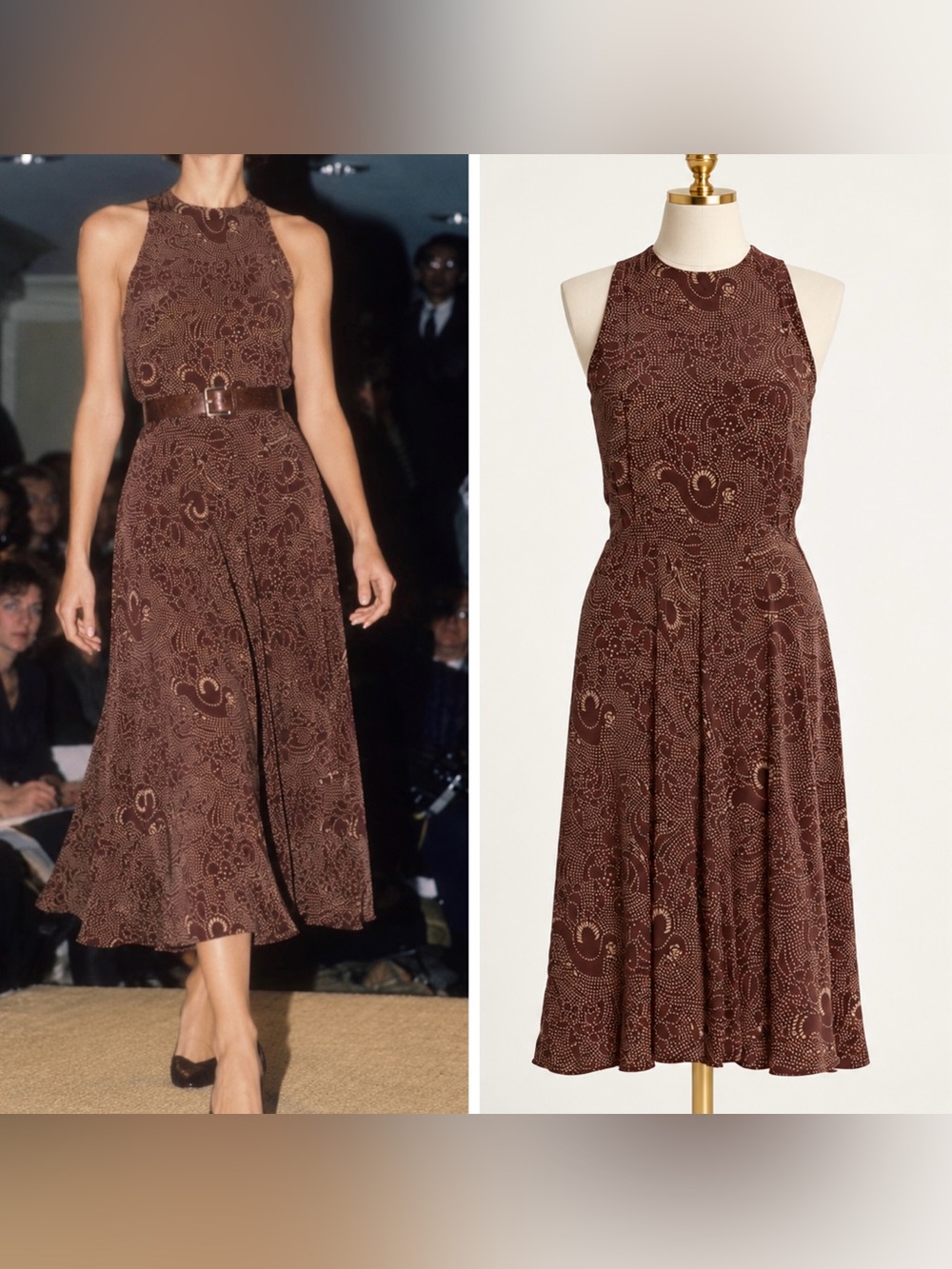 Ralph Lauren Collection Spring 1986 Brown Paisley Silk Midi Dress Vintage 80s 4